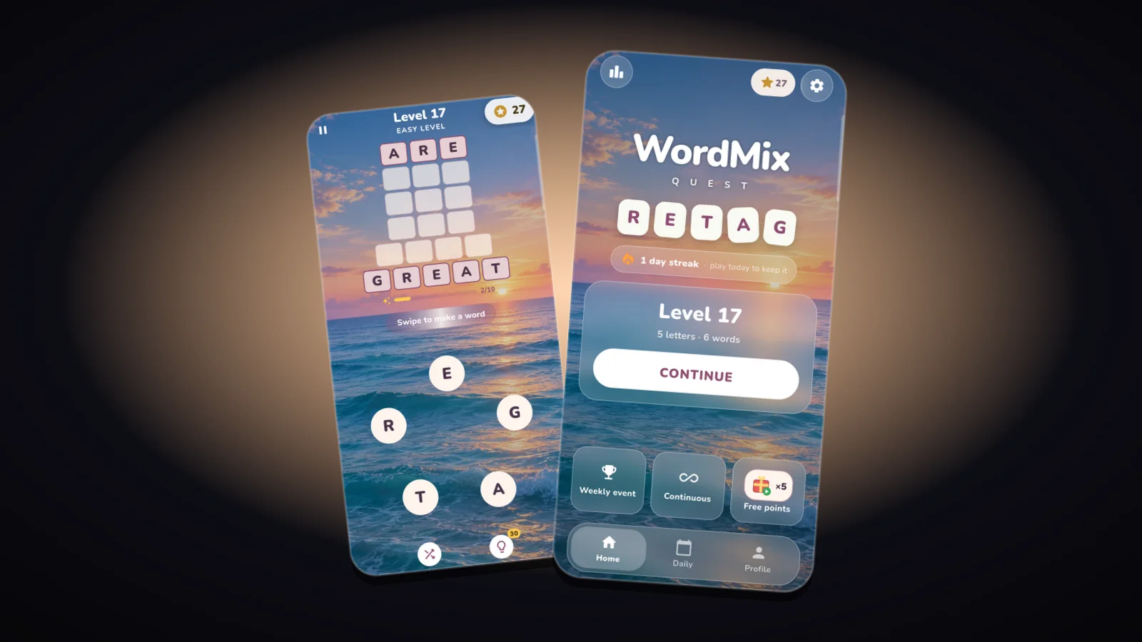 WordMix gameplay screens